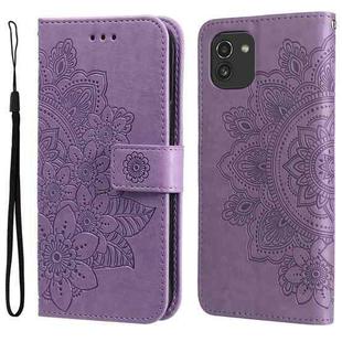For Samsung Galaxy A03 Global 7-petal Flowers Embossing Pattern Horizontal Flip CasePhone Case(Light Purple)