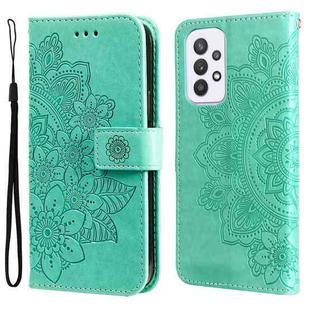 For Samsung Galaxy A33 5G 7-petal Flowers Embossing Pattern Horizontal Flip CasePhone Case(Green)