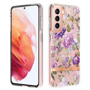 For Samsung Galaxy S21 5G Flowers and Plants Series IMD TPU Phone Case(Purple Peony)