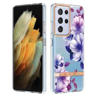 For Samsung Galaxy S21 Ultra 5G Flowers and Plants Series IMD TPU Phone Case(Purple Begonia)