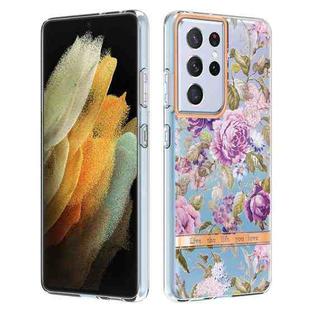 For Samsung Galaxy S21 Ultra 5G Flowers and Plants Series IMD TPU Phone Case(Purple Peony)