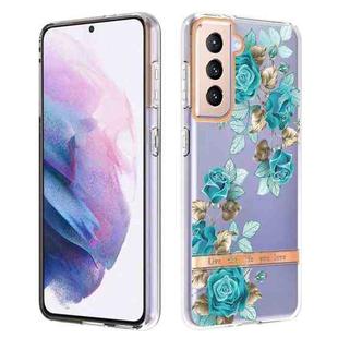 For Samsung Galaxy S21+ 5G Flowers and Plants Series IMD TPU Phone Case(Blue Rose)