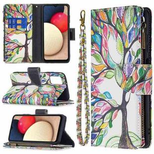 For Samsung Galaxy A03s 166mm Colored Drawing Zipper Leather Phone Case(Tree)