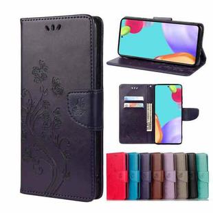 For Samsung Galaxy A33 5G Butterfly Flower Pattern Horizontal Flip Leather Phone Case with Card Slot & Holder(Dark Purple)