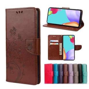 For Samsung Galaxy A33 5G Butterfly Flower Pattern Horizontal Flip Leather Phone Case with Card Slot & Holder(Brown)