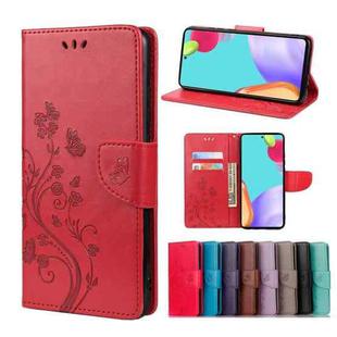 For Samsung Galaxy A53 5G Butterfly Flower Pattern Horizontal Flip Leather Phone Case with Card Slot & Holder(Red)