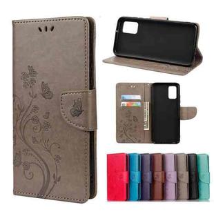 For Xiaomi Redmi Note 11 Butterfly Flower Pattern Horizontal Flip Leather Phone Case with Card Slot & Holder(Grey)