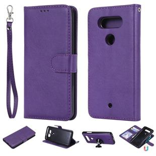 For LG G8 ThinQ Solid Color Horizontal Flip Protective Case with Holder & Card Slots & Wallet & Photo Frame & Lanyard(Purple)