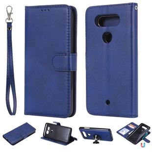 For LG G8 ThinQ Solid Color Horizontal Flip Protective Case with Holder & Card Slots & Wallet & Photo Frame & Lanyard(Blue)