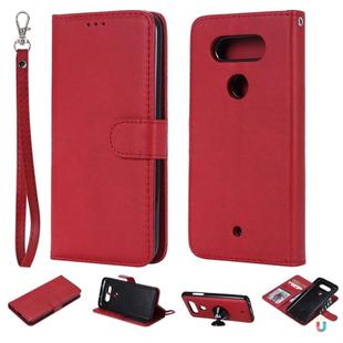 For LG G8 ThinQ Solid Color Horizontal Flip Protective Case with Holder & Card Slots & Wallet & Photo Frame & Lanyard(Red)