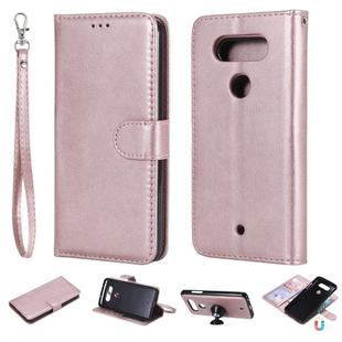 For LG G8 ThinQ Solid Color Horizontal Flip Protective Case with Holder & Card Slots & Wallet & Photo Frame & Lanyard(Rose Gold)
