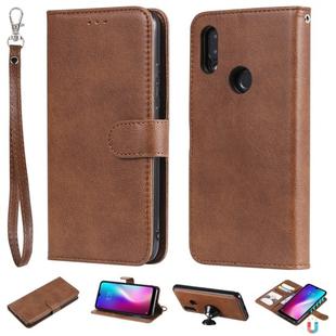 For Xiaomi Redmi 7 Solid Color Horizontal Flip Protective Case with Holder & Card Slots & Wallet & Photo Frame & Lanyard(Brown)