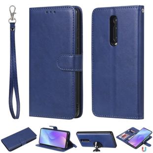 For Xiaomi Redmi K20 Solid Color Horizontal Flip Protective Case with Holder & Card Slots & Wallet & Photo Frame & Lanyard(Blue)