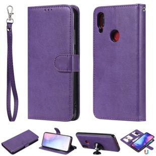 For Xiaomi Redmi Note 7 Solid Color Horizontal Flip Protective Case with Holder & Card Slots & Wallet & Photo Frame & Lanyard(Purple)