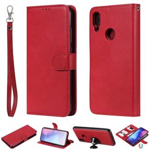 For Xiaomi Redmi Note 7 Solid Color Horizontal Flip Protective Case with Holder & Card Slots & Wallet & Photo Frame & Lanyard(Red)