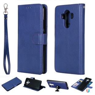 For Huawei Mate 10 Pro Solid Color Horizontal Flip Protective Case with Holder & Card Slots & Wallet & Photo Frame & Lanyard(Blue)