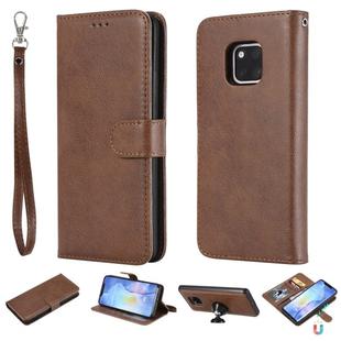 For Huawei Mate 20 Pro Solid Color Horizontal Flip Protective Case with Holder & Card Slots & Wallet & Photo Frame & Lanyard(Brown)