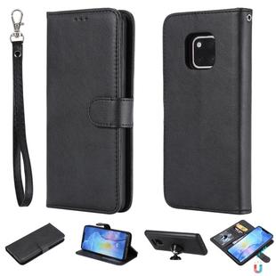 For Huawei Mate 20 Pro Solid Color Horizontal Flip Protective Case with Holder & Card Slots & Wallet & Photo Frame & Lanyard(Black)