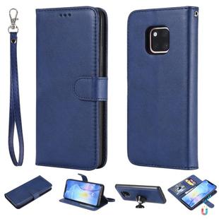 For Huawei Mate 20 Pro Solid Color Horizontal Flip Protective Case with Holder & Card Slots & Wallet & Photo Frame & Lanyard(Blue)