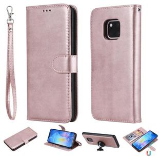 For Huawei Mate 20 Pro Solid Color Horizontal Flip Protective Case with Holder & Card Slots & Wallet & Photo Frame & Lanyard(Rose Gold)