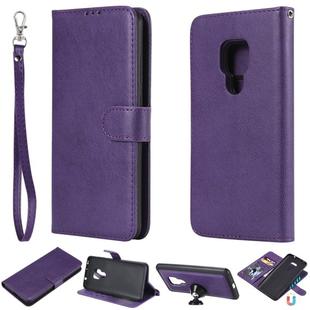 For Huawei Mate 20 Solid Color Horizontal Flip Protective Case with Holder & Card Slots & Wallet & Photo Frame & Lanyard(Purple)