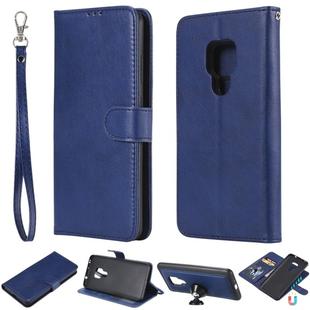 For Huawei Mate 20 Solid Color Horizontal Flip Protective Case with Holder & Card Slots & Wallet & Photo Frame & Lanyard(Blue)