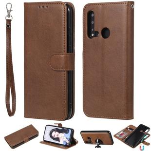 For Huawei nova 5i Solid Color Horizontal Flip Protective Case with Holder & Card Slots & Wallet & Photo Frame & Lanyard(Brown)