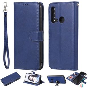 For Huawei nova 5i Solid Color Horizontal Flip Protective Case with Holder & Card Slots & Wallet & Photo Frame & Lanyard(Blue)