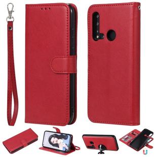 For Huawei nova 5i Solid Color Horizontal Flip Protective Case with Holder & Card Slots & Wallet & Photo Frame & Lanyard(Red)