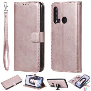 For Huawei nova 5i Solid Color Horizontal Flip Protective Case with Holder & Card Slots & Wallet & Photo Frame & Lanyard(Rose Gold)