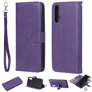 For Huawei nova 5 Solid Color Horizontal Flip Protective Case with Holder & Card Slots & Wallet & Photo Frame & Lanyard(Purple)