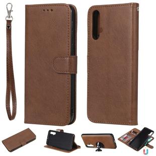 For Huawei nova 5 Solid Color Horizontal Flip Protective Case with Holder & Card Slots & Wallet & Photo Frame & Lanyard(Brown)
