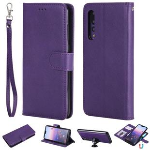 For Huawei P20 Pro Solid Color Horizontal Flip Protective Case with Holder & Card Slots & Wallet & Photo Frame & Lanyard(Purple)