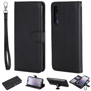 For Huawei P20 Pro Solid Color Horizontal Flip Protective Case with Holder & Card Slots & Wallet & Photo Frame & Lanyard(Black)