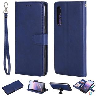 For Huawei P20 Pro Solid Color Horizontal Flip Protective Case with Holder & Card Slots & Wallet & Photo Frame & Lanyard(Blue)