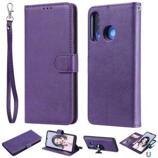 For Huawei P30 Lite / nova 4e Solid Color Horizontal Flip Protective Case with Holder & Card Slots & Wallet & Photo Frame & Lanyard(Purple)