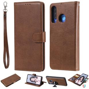 For Huawei P30 Lite / nova 4e Solid Color Horizontal Flip Protective Case with Holder & Card Slots & Wallet & Photo Frame & Lanyard(Brown)