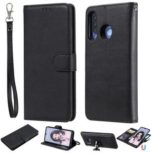 For Huawei P30 Lite / nova 4e Solid Color Horizontal Flip Protective Case with Holder & Card Slots & Wallet & Photo Frame & Lanyard(Black)