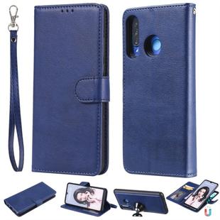For Huawei P30 Lite / nova 4e Solid Color Horizontal Flip Protective Case with Holder & Card Slots & Wallet & Photo Frame & Lanyard(Blue)