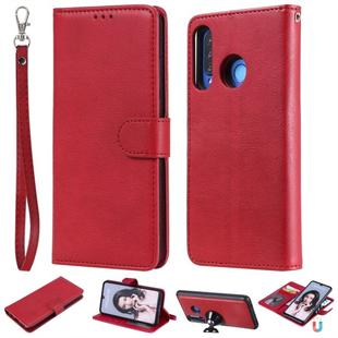 For Huawei P30 Lite / nova 4e Solid Color Horizontal Flip Protective Case with Holder & Card Slots & Wallet & Photo Frame & Lanyard(Red)