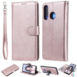 For Huawei P30 Lite / nova 4e Solid Color Horizontal Flip Protective Case with Holder & Card Slots & Wallet & Photo Frame & Lanyard(Rose Gold)