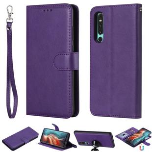 For Huawei P30 Solid Color Horizontal Flip Protective Case with Holder & Card Slots & Wallet & Photo Frame & Lanyard(Purple)