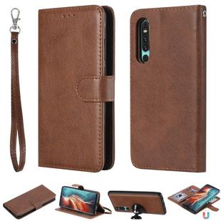 For Huawei P30 Solid Color Horizontal Flip Protective Case with Holder & Card Slots & Wallet & Photo Frame & Lanyard(Brown)