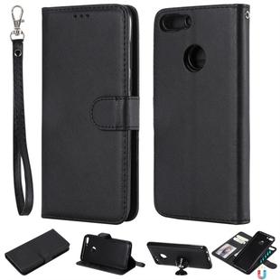 For Huawei P Smart / Enjoy 7s Solid Color Horizontal Flip Protective Case with Holder & Card Slots & Wallet & Photo Frame & Lanyard(Black)