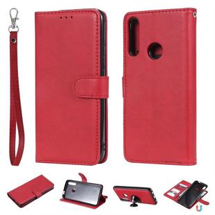 For Huawei P Smart Z / Y9 Prime (2019) Solid Color Horizontal Flip Protective Case with Holder & Card Slots & Wallet & Photo Frame & Lanyard(Red)