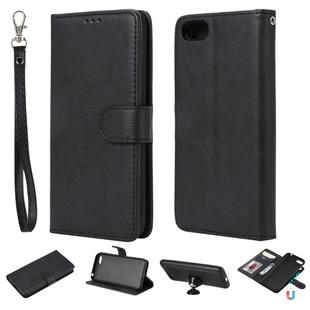 For Huawei Y5 Prime (2018) Solid Color Horizontal Flip Protective Case with Holder & Card Slots & Wallet & Photo Frame & Lanyard(Black)