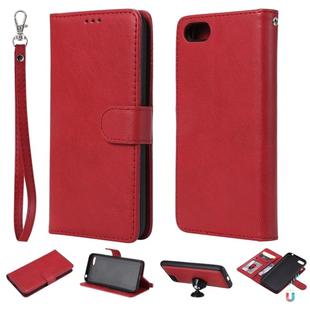 For Huawei Y5 Prime (2018) Solid Color Horizontal Flip Protective Case with Holder & Card Slots & Wallet & Photo Frame & Lanyard(Red)