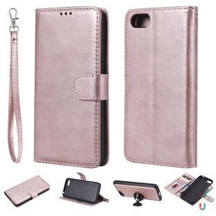 For Huawei Y5 Prime (2018) Solid Color Horizontal Flip Protective Case with Holder & Card Slots & Wallet & Photo Frame & Lanyard(Rose Gold)
