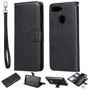 For Huawei Y6 (2018) / Honor 7A Solid Color Horizontal Flip Protective Case with Holder & Card Slots & Wallet & Photo Frame & Lanyard(Black)