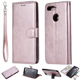 For Huawei Y6 (2018) / Honor 7A Solid Color Horizontal Flip Protective Case with Holder & Card Slots & Wallet & Photo Frame & Lanyard(Rose Gold)